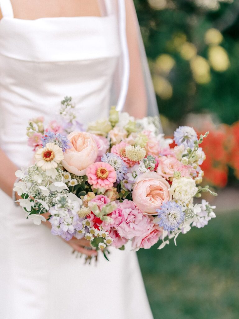 Colorful whimsical bouquet for New England wedding 