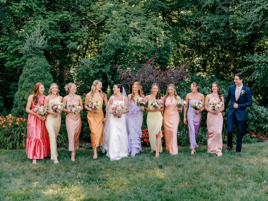 Colorful wedding party portrait 